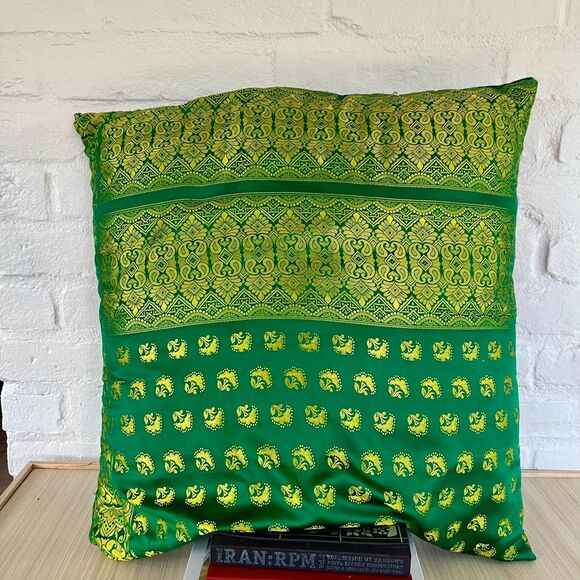 Large Square Pillows, Green Gold, Floor Pouf, 20" x 20" inch - Picture 3 of 7